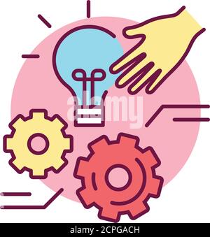 Identificare l'icona della linea di colori delle possibili soluzioni. Risolvere un problema o affrontare una situazione difficile. Pittogramma per pagina web, app mobile, promo. UI UX Illustrazione Vettoriale