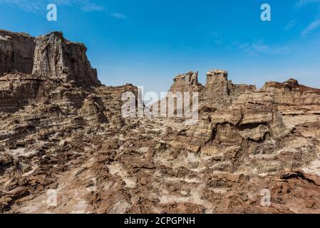 Formazioni di arenaria con depositi di sale, Dallol, depressione Danakil, regione Afar, Etiopia, Africa Foto Stock