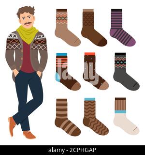 Calze casual stile maschile e cartone animato uomo vettore moda illustrazione Illustrazione Vettoriale