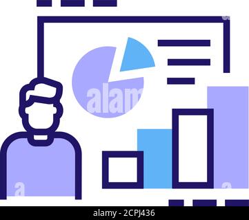 Icona della linea di colori dei corsi aziendali. Grafico di analisi e analisi. Pittogramma per pagina Web, app mobile. Elemento di progettazione GUI UI UX Illustrazione Vettoriale