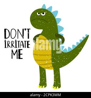T-shirt dino grumpy per bambini con lettere, illustrazione vettoriale Illustrazione Vettoriale