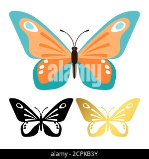 Icone vettoriali di farfalle isolate su sfondo bianco. Illustrazione di insetto farfalla, disegno di fauna selvatica Illustrazione Vettoriale
