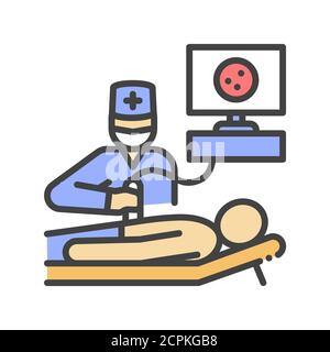 Icona della linea di colore della cavità addominale a ultrasuoni. Controllo medico. Pittogramma per pagina web, app mobile, promo. Tratto modificabile Illustrazione Vettoriale