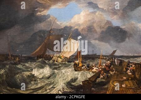 Dipinto intitolato 'Calais Pier: An English Packet Arriving' di JMW Turner datato 1803 Foto Stock