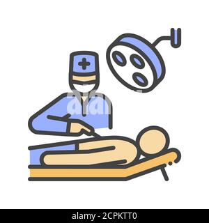 Icona della linea di colore della cavità addominale chirurgica. Emergenza chirurgica. Pittogramma per pagina web, app mobile, promo. Tratto modificabile Illustrazione Vettoriale