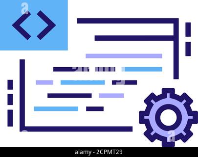 Essa forma l'icona della linea di colore. Programmazione, apprendimento della codifica. Sviluppo software. E-learning. Pittogramma per pagina Web, app mobile. PROGETTAZIONE GUI UI UX Illustrazione Vettoriale
