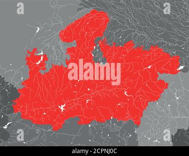 Stati dell'India - mappa di Madhya Pradesh. Fatto a mano. Fiumi e laghi sono mostrati. Guardate le mie altre immagini di serie cartografiche: Sono tutte molto Illustrazione Vettoriale