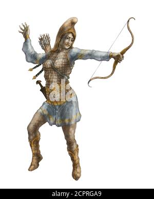 Scytian Archer | Amazon Warrior Character Illustration, 4500X5500 600pi/Detailed 4.55MB jpg Foto Stock