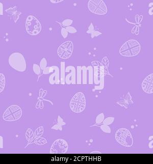 È uno sfondo senza interruzioni. Per le vacanze di Pasqua. Farfalle, uova, libellule. Illustrazione Vettoriale