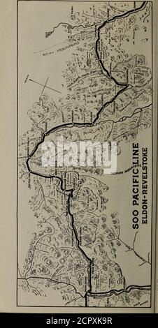 . Tabelle orarie descrittive; Soo-Atlantic, Soo-Winnipeg, Soo-Pacific, Soo-Spokane-Portland, Twin cities-Chicago, Chicago-Superior-Duluth-Ashland : sceniche attraverso le strade di automobile . il lago e la cresta dei themountains. Il gioco è abbondante e ci sono eccellenti nautica e pesca. Nakusp è vicino ai piedi del lago superiore, sulla morena di un ghiacciaio oldglaciale, dove la comunicazione ferroviaria è fatta conRoseberry, sul lago Slocan (da cui il vaporiere SooPacific Railway Slocan corre a SlocanCity all'estremità sud del lago, dove è stato stabilito il collegamento ferroviario con il fiume LowerKootenay) E con SAN Foto Stock