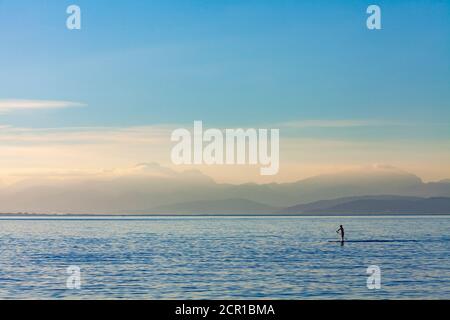 stand up paddle, mare, paesaggio, sport acquatici, costa, maiorca, pagaia, Foto Stock