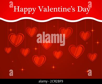 Vettore un banner per San Valentino con i cuori appesi sui fili. Illustrazione Vettoriale