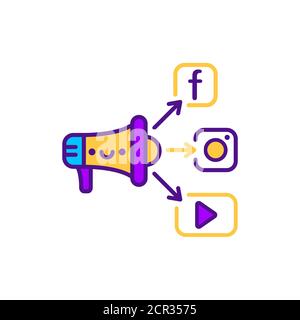Icona del colore della linea di promozione SMM. Accedi alla pagina Web, all'app mobile, al pulsante, al logo. Elemento isolato vettoriale. Tratto modificabile Illustrazione Vettoriale