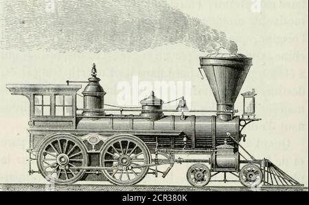 . ela se conçoit. Ses dimen-sions sont assez restreintes pour lui permettre de pé-nétrer dans toutes les parties des gares de marcban-dises, à laide des places tournantes - su un vucombien les grandes plaques sont coûteuses deplus, elle offre une grande puissance de traction etdedémarrage, ce qui la rend éminement propre aux ma-nœuvres multipliées. Commento obtient-on ces qualités diverses? En suprimant le tender, en rassemblant sous le 204 LES CHEMINS DE FER. cor[)s cylindrique, entre les boites à feu et à fumée,toutes les roues, de manière à les charger dun ])oidségal, Foto Stock