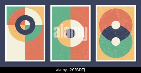Poster vettoriali geometrici minimalistici. Set di minimo 20s geometrico astratto poster contemporanei modello vettoriale con forme primitive eleme Illustrazione Vettoriale