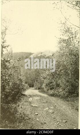 . I Monti Catskill; . THH L-AMOUSOL.D CATSKILL MOUNTAIN HOUST PUÒ ESSERE KTA(,HH) IN AUTO SOLO ATTRAVERSO LA U. & D. R. A KAATERSKILL STAZIONE. P LE MONTAGNE CATSKILL. 103 dissolvenza. La roccia del tramonto, a meno di un chilometro e mezzo lungo il pendio di Thisgorge, e a un'altitudine di 2,11 metri, è un famoso punto panoramico sul canyon, dove le cascate Haines fanno un'immagine affascinante sulla testa del Clove. L'ultimo miglio della ferrovia è ora rapidamente coperto attraverso la foresta, e vou scendere a KAATERSKILL STAZIONE, sul margine di abeautitlil foglio d'acqua noto come Kaaterskill Lago, che qui nidles Foto Stock