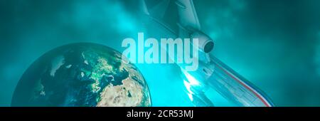 illustrazione 3d, aerei volanti e globo terrestre Foto Stock