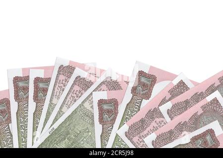1 bollette di rupia indiane giace sul lato inferiore dello schermo isolato su sfondo bianco con spazio per la copia. Modello di banner di background per i concetti aziendali con Foto Stock