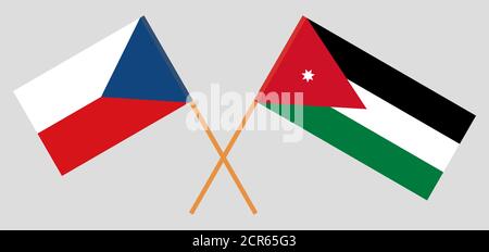 Bandiere incrociate della Giordania e della Repubblica Ceca. Colori ufficiali. Proporzione corretta. Illustrazione vettoriale Illustrazione Vettoriale