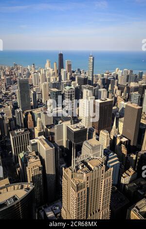Skyline con il lago Michigan, vista dal John Hancock Center, Chicago, Illinois, Stati Uniti, Nord America Foto Stock