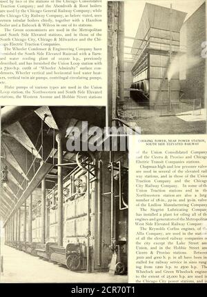 . La Street railway journal . e le caldaie Abendroth & Root sono usate dalla Chicago General Railway Company; mentre la Chicago City Railway Company, come precedentemente detto, usesreturn tubular boiler principalmente, insieme ad una Hazeltonboiler e un Babcock & Wilcox in una delle sue stazioni. Gli economizzatori verdi sono utilizzati nelle stazioni sopraelevate della Metropolitanand South Side, e in quelle della South Chicago City, Chicago & Milwaukee e delle Società di trazione elettrica Chi-cago. La Wheeler Condenser & Engineering Company ha fornito alla South Side Elevated Railroad un impianto di raffreddamento ad acqua Barn-ard o Foto Stock