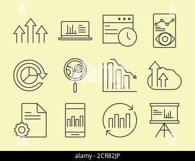 analisi dei dati, business financial economy line di raccolta icone vettoriale Illustrazione Vettoriale