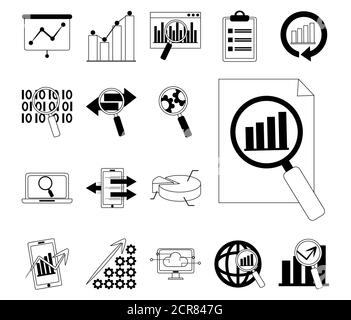 analisi dei dati, economia finanziaria economia digitale raccolta icone linea illustrazione vettoriale Illustrazione Vettoriale