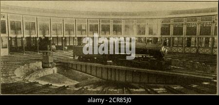 . Ingegnere americano e giornale ferroviario . F1C. 17.-PARTE DELLA ROUNDHOUSE CON L'EDIFICIO DELL'UFFICIO, LA TORRE, LA CASA DEI VENTILATORI E LA CASA DEL PETROLIO A DESTRA (LA CASA DEI VENTILATORI È STATA COLLEGATA ALLA CASA DI ROUNDHOUSE.). FIG. PIATTAFORMA GIREVOLE DA 18.-100 PIEDI. f^i^h C/j fig. 19.-SEZIONE TRASVERSALE ATTRAVERSO LA CASA DI ROUNDHOUSE. STAZIONE DELLA LOCOMOTIVA DI ALTOONA EST. Foto Stock