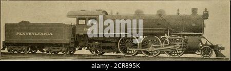 . Ingegnere americano e giornale ferroviario . LOCOMOTIVA COMPOSTA BILANCIATA DI TIPO ATLANTICO (4-4-2) COLE - PENNSYLVANIA BAILBOAD.. LOCOMOTIVA PASSENQEB TIPO PBAJBIK (2-6-2), CON VALVOLA WALSCHAEBT GEAB - PENNSYLVANIA BAILBOAD. Foto Stock