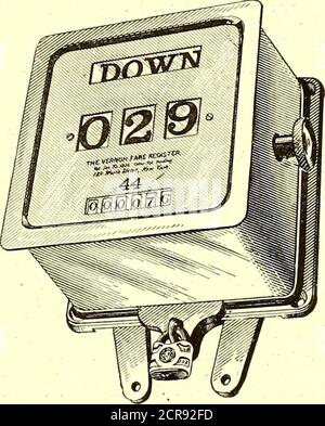 . Il giornale ferroviario di strada . BRAGG PARAFANGO, camion e fatto indipendente dalla carrozzeria, consentendo così di correre asvicino alla superficie della strada come il carattere del willpermit pavimentazione. La sua azione è completamente automatica, senza richiedere alcuna attenzione alla parte del motorman. L'altezza è regolata in modo rapido e semplice, e ilparafango può essere applicato rapidamente a qualsiasi carrello senza cambiaresu quest'ultimo; può anche essere regolato per estendersi verso l'esterno o verso l'interno, come desiderato.il brevetto è molto ampio, e copre il telaio flessibile di base. Il registro delle tariffa Vernon. È stato utilizzato il registro di conteggio Vernon Foto Stock