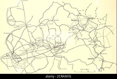 . Il giornale ferroviario di strada . eted, interconnetterà Liverpool, St. Helens, Warrington, Salford, Manchester, Oldham, Rochdale, Bury, Acccrington, Blackburn, Bolton e Wigan, e salderà in un unico sistema completo i vari tram che irradiano dalle largetown nel distretto di cui sopra. Complessivamente, significa un vasto sistema di intercomunicazione che comprende circa 600 miglia di viaggio. E' ovvio che per trarre il massimo vantaggio da questa rete di tramviari che presto saranno in funzione, le imprese thevarious devono avere potere di corsa su ogni othersline, e se si riscontra qualche difficoltà Foto Stock