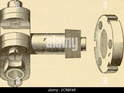 . Un libro di testo sulla locomotiva e sul freno pneumatico. Regolatore di colata in /, il collegamento con la tubazione ad alta pressione essendo realizzato mediante il raccordo F mostrato in Fig. 6.la flangia /, Fig. 6, è avvitato sul raccordo F, e ilquesta flangia e la flangia /, Fig. 5, sono imbullonati insieme da tre LUCI PER AUTO. ^12 bulloni. Il collegamento viene effettuato a 0 con la tubazione a bassa pressioneche porta alle varie lampade. Non mostriamo una parte di queste autorità di regolamentazione, in quanto si sono arresupposed per essere presentati come ricevuto dai produttori, e non a. Foto Stock