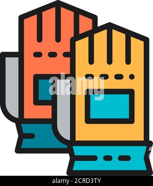 Guanti di sicurezza Vector, icona della linea di colore piatta per la protezione delle mani. Illustrazione Vettoriale