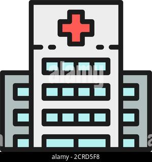 Icona della linea di colore piatta dell'ospedale, della clinica, dell'edificio medico. Illustrazione Vettoriale