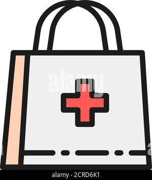 Kit di pronto soccorso, borsa medica, cartella medica icona linea di colore piatto. Illustrazione Vettoriale