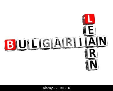 Bulgaro parlare Impara. Puzzle Crossword 3D bianco e rosso. Foto Stock