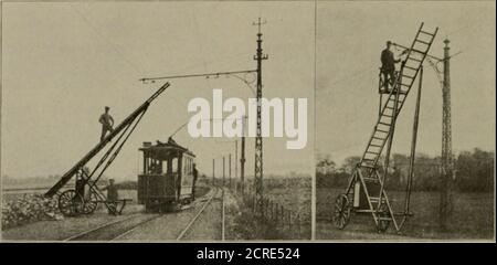 . La ferrovia di strada recensito . di Aix-le-Chapelle, Germania, e pesa l'oidy da 800 a 1,000 lbs. Isbuilt da un impianto elettrico di quella città e costa circa 95 dollari. Theladder è dotato di due serie di ruote come mostrato. Quando è&lt;lrawn a mano le grandi ruote sono in servizio e le piccole ruote sono sollevate da terra. La scala può anche essere abbassata dietro hnc da Danville a Champaign, li la strada giusta oi è resa disponibile dai proprietari di proprietà lungo questi percorsi è probabile che theseextensions sarà costruito dalla caduta coniante. L'estensione del Danville Street Ky. All'ovest Foto Stock