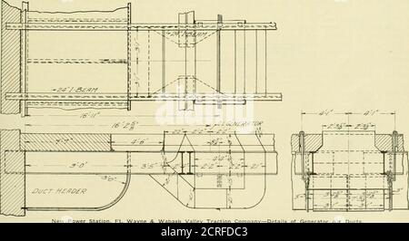 . Rassegna delle ferrovie elettriche . Nuova centrale elettrica, ft. Wayne & Wabash Valley Traction Company - Dettagli delle latrine. Pollici, stantuffi all'esterno imballati e valvole in ottone. Due stanze forniscono l'unico mezzo di passaggio ordinario fra le pompe del serbatoio di Yough, 10 e 12 da 18 pollici, trasportano dalla caldaia e dai locali di generazione, a meno che uno vada fuori del pozzo-caldo ad una vasca di acciaio di 2o,000-gallone, situata vicino alla fine dell'edificio. L'ingresso principale della stazione è vicino al dell'edificio e supportato su colonne di acciaio ad un'altezza di pila ed è sopra la canna fumaria, di circa 52 piedi al di sopra del locale caldaia fl Foto Stock