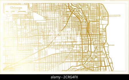 Mappa della città di Chicago Illinois in stile retro in colore dorato. Mappa di contorno. Illustrazione vettoriale. Illustrazione Vettoriale