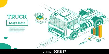 Carrello senza rimorchio. Trasporto di camion di carico. Trasporto commerciale isometrico. Illustrazione vettoriale. Elemento infografico del sistema logistico. Auto f Illustrazione Vettoriale