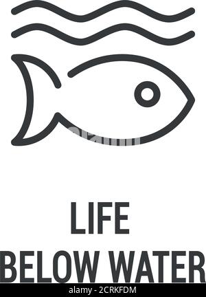 Icona Life Below Water Black. Responsabilità sociale d'impresa. Obiettivi di sviluppo sostenibile. Segnale SDG. Pittogramma per annunci, web, app mobile. Progettazione UI UX Illustrazione Vettoriale