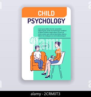 Modello di brochure di psicologia infantile. Progettazione di coperture di consulenza per psicoterapia. Poster della rivista sulla salute mentale. Stampare il disegno con illustrazioni lineari Illustrazione Vettoriale