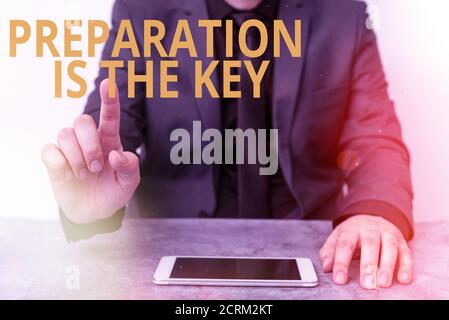 La preparazione della scrittura a mano è la chiave. Foto concettuale riduce gli errori e accorcia le attività modello che visualizza schermo nero moderno Foto Stock