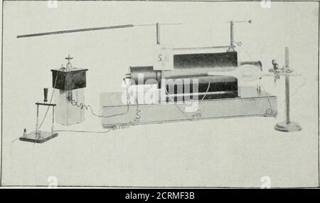 . I raggi Roentgen in medicina e chirurgia come ausilio nella diagnosi e come agente terapeutico; progettati per l'uso di medici e studenti . Fig. 14. Mostra il motore-generatore, la bobina di Ritchie con l'interruttore del martello e il tubo. Un motore-generatore è una piccola dinamo combinata con un motore elettrico. Al posto di un motore-generatore può essere utilizzata una piccola dinamo che può essere fatta funzionare da un motore ad acqua o da un motore a benzina. Fig. 15. Mostra la bobina di Ritchie caricata dalla rete stradale, dall'interruttore elettrolitico Wehnelt e dal tubo. APPARECCHIATURA RADIOLOGICA 25 Foto Stock