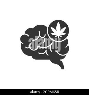 Abuso di droghe e dipendenza icona glifo nero. Organi umani cervelli e foglia marijuana. Cattive abitudini. Pittogramma per pagina web, app mobile, promo. GUI UI UX Illustrazione Vettoriale