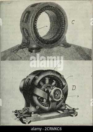 . I principi alla base della comunicazione radio . Fig. 101-A-B (C e D sulla pagina opposta). - generatore di corrente alternata, 150KVA., 900-R. P. M., 60 cicli. Monofase. Smontare le parti elencate di seguito. 1. Telaio statore. 2. Rotore completo. 3. Protezioni. 4. Scatole dei perni di banco. 5. Anelli dell'olio. 6. Avvolgimento dello statore. 7. StatorLeads. 3. Punte dei cavi per le derivazioni. 9. Indicatore dell'olio. 10. Coperchio del foro dell'olio. 11. Albero. 12. Supporto per asta. 13. Anello collettore. 14. Bobina di campo. 15. Viti per fissare le protezioni al telaio. 16. Vite di fermo della scatola del perno di banco. 17. Portaspazzole a due unità, con spazzole. 18. Cappuccio parapolvere. 19. Rondella parapolvere. 20. Cavi rotore. 21 Foto Stock