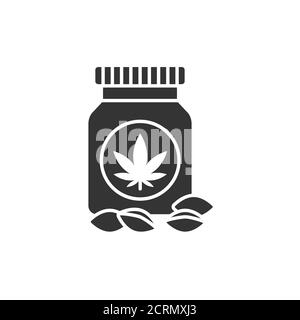 Jar marijuana semi glifo nero icona. Sostanza narcotica. CBD, alternativa al segno del prodotto medicinale. Pittogramma per pagina web, app mobile, promo. UI UX Illustrazione Vettoriale