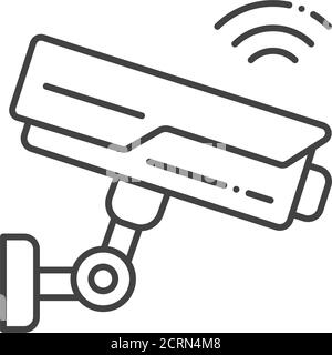 Icona della linea nera della telecamera di videosorveglianza. monitoraggio di 24 ore. CCTV. Sistema di sicurezza dell'hotel. Pittogramma per pagina web, app mobile, promo. GUI UI UX Illustrazione Vettoriale