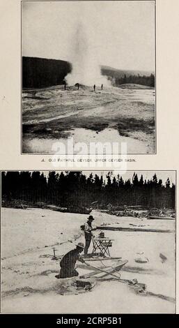 . Radioattività delle acque termali del Parco Nazionale di Yellowstone. RisGeyser bacino e a Terrace Springs vicino alla foce del fiume Gibbon.Thorio emanazione non è stato trovato da solo in alcun gas. Una certa radiomemanazione lo accompagnava sempre. L'emanazione di actinium era lookedfor, ma senza successo. Il suo tasso di decadimento estremamente rapido (valore mediano in quattro secondi) rende difficile il suo rilevamento in piccole amountin condizioni di campo. Attività relativa.- in una sola delle dieci località visitate nel parco sono stati trovati i gas in fuga, nel complesso praticamente inac-tivi. Questa località è il noto gruppo di Foto Stock