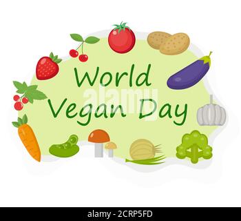 Giornata mondiale di Vegan. Verdure e frutta, cibo sano, perdita di peso, modello di concetto di cibo grezzo. Illustrazione vettoriale Illustrazione Vettoriale